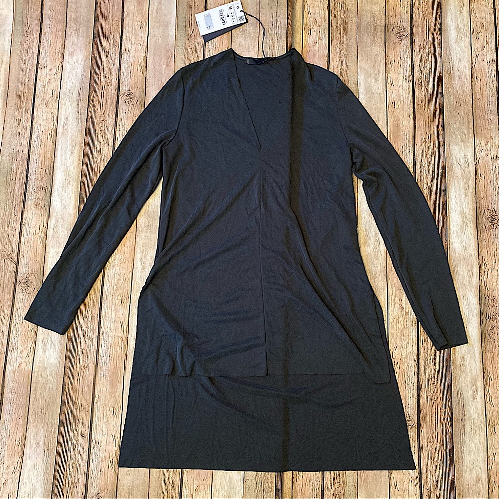 NWT Zara Woman Studio M Charcoal V-Neck High Low Tunic Fitted Long Sleeves